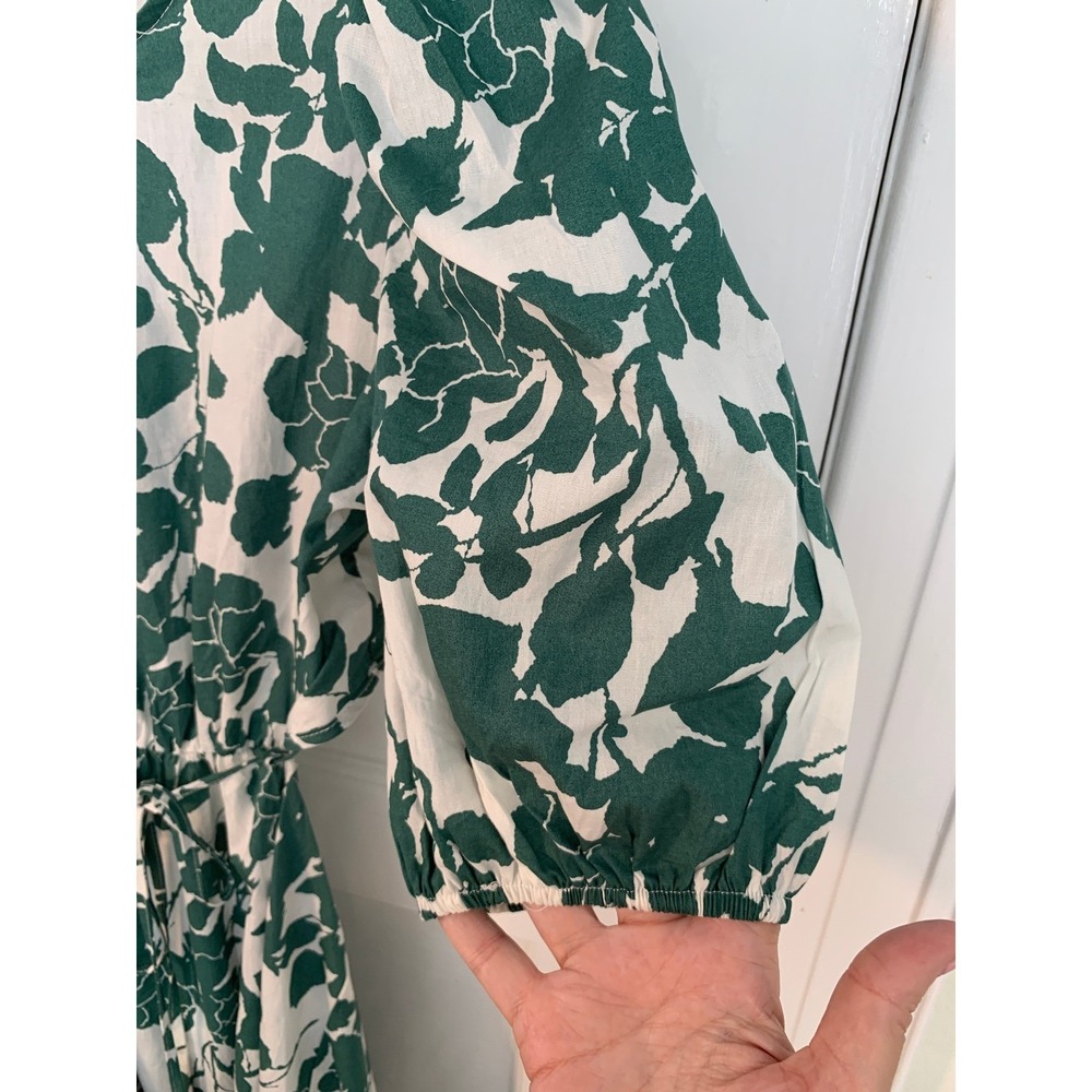 Green White Floral Garden Midi Wrap Dress Puff Sleeves Shea McGee Inspired SZ XL - Picture 10 of 16